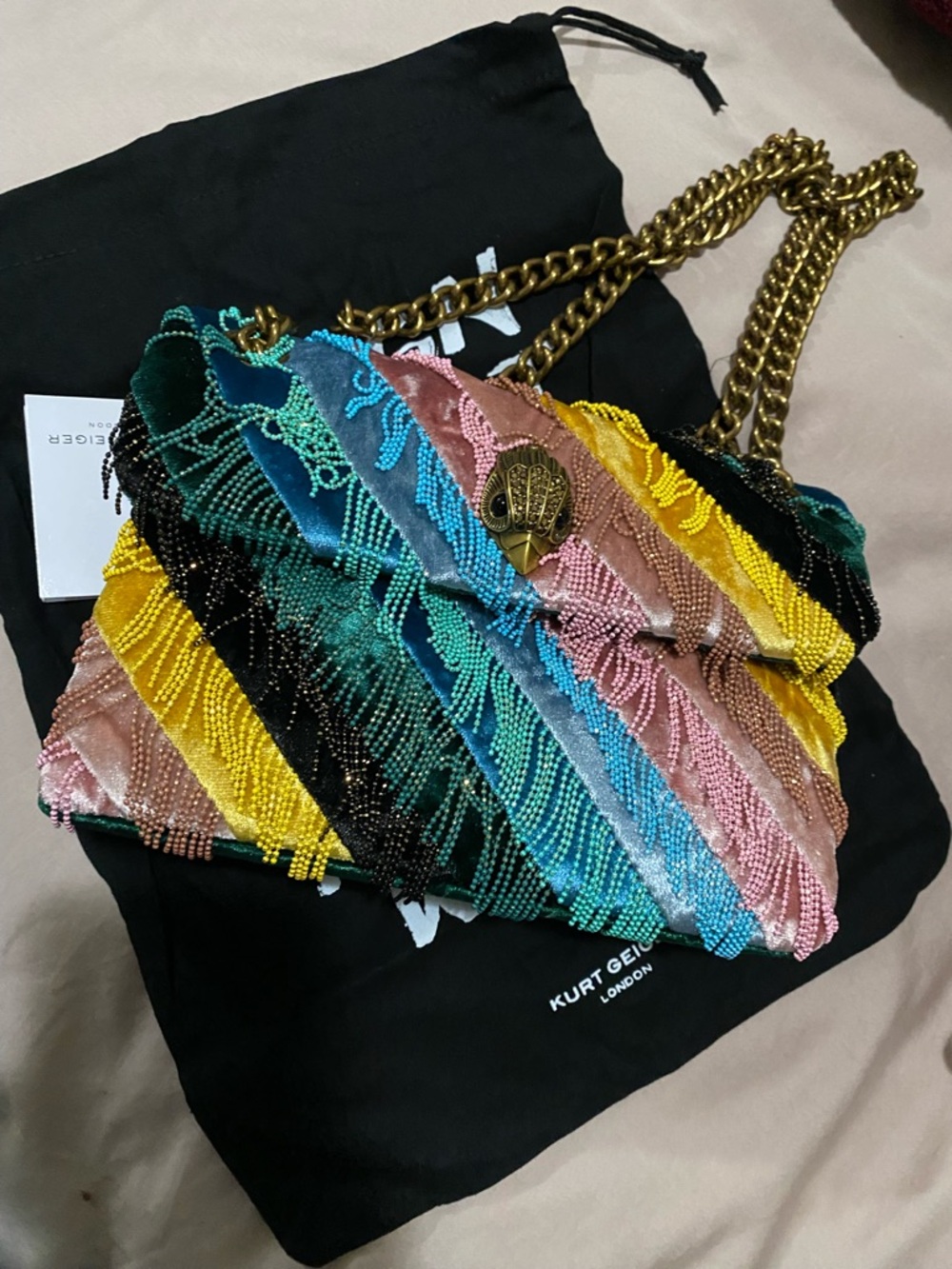 Kurt Geiger Multicolor Beaded Shoulder Bag with Gold Chain Strap